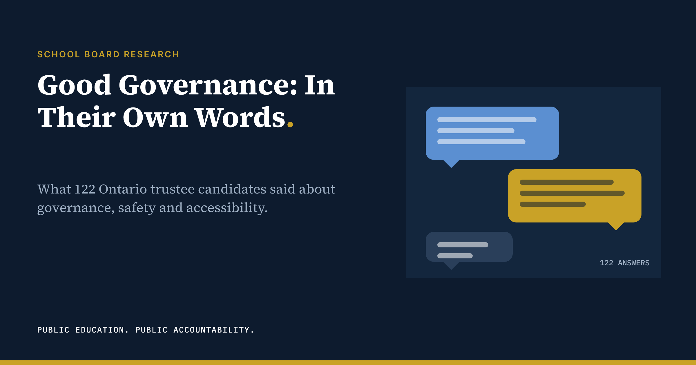 School Board Research. Good Governance: In Their Own Words. What 122 Ontario trustee candidates said about governance, safety and accessibility.