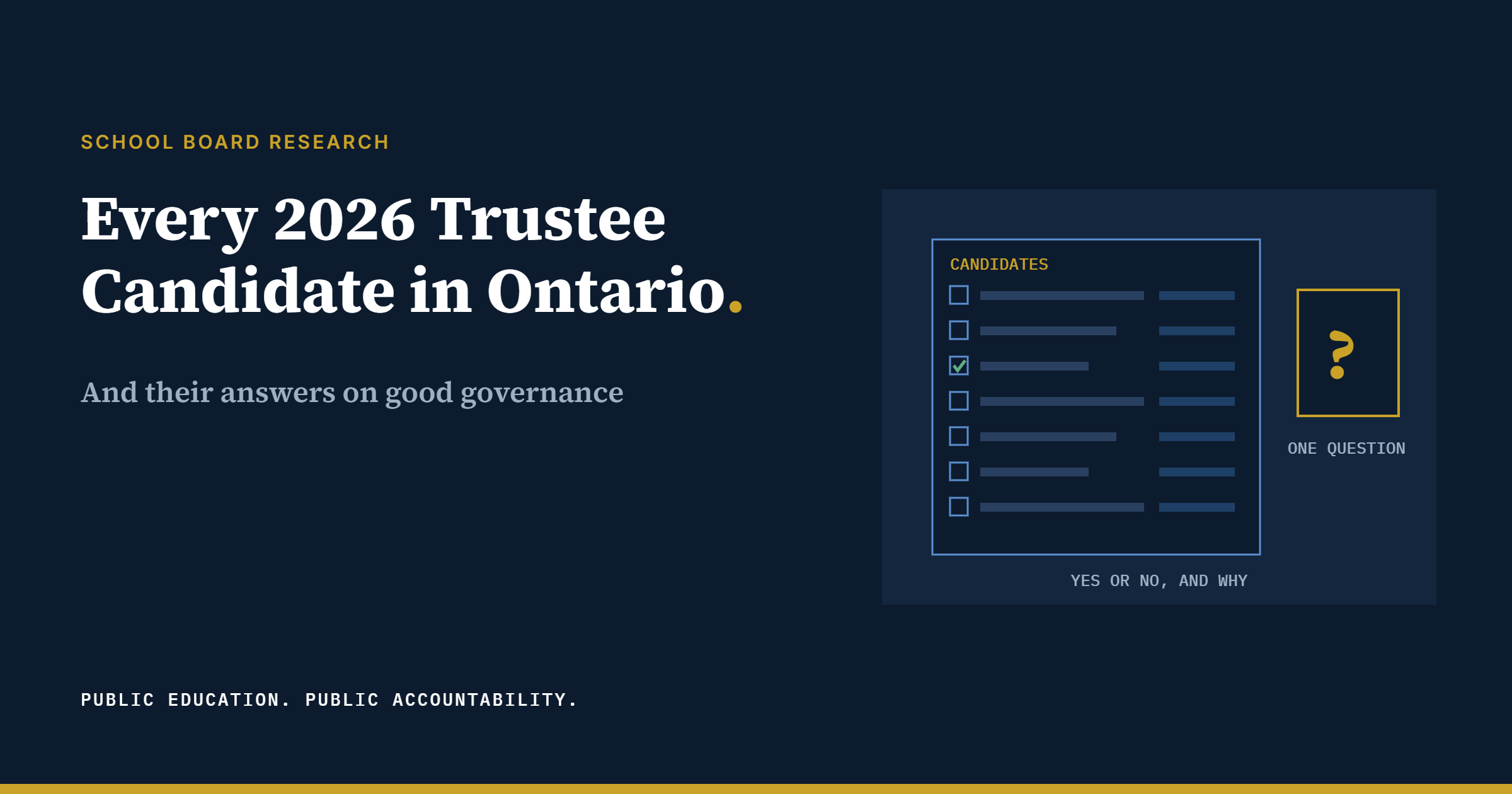 School Board Research. Every 2026 Trustee Candidate in Ontario. And their answers on good governance.